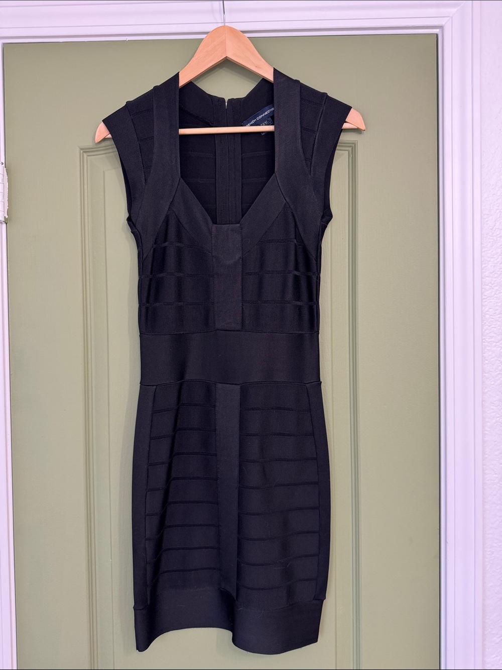French Connection Black Structured Bandage Mini Sheath Dress